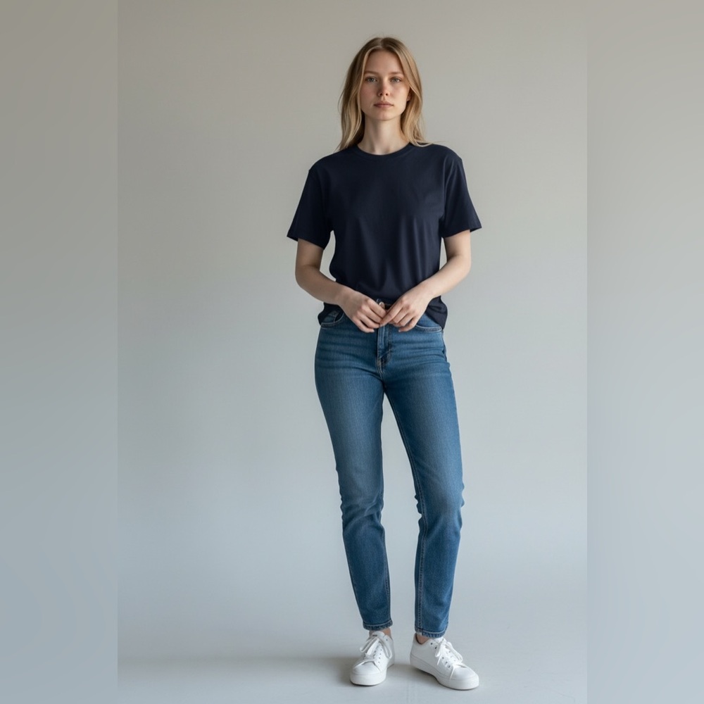 Navy Blue Relaxed Fit T-Shirt - Soft Basic Crew Neck Tee